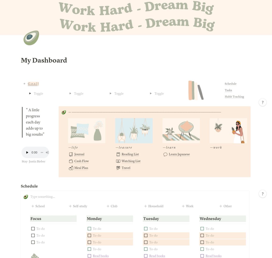 Aesthetic Notion Dashboard for Student