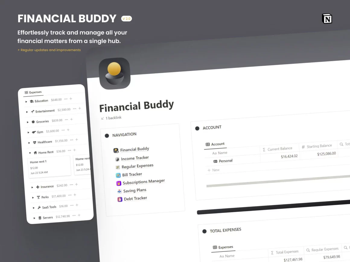 Notion Templates For Finance and budgeting - Financial Buddy