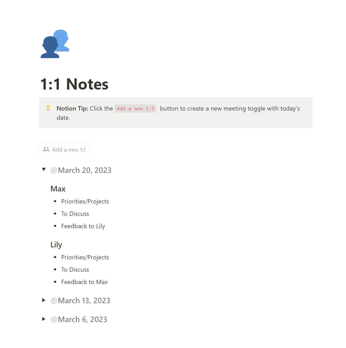 1:1 Notes Free Notion Template