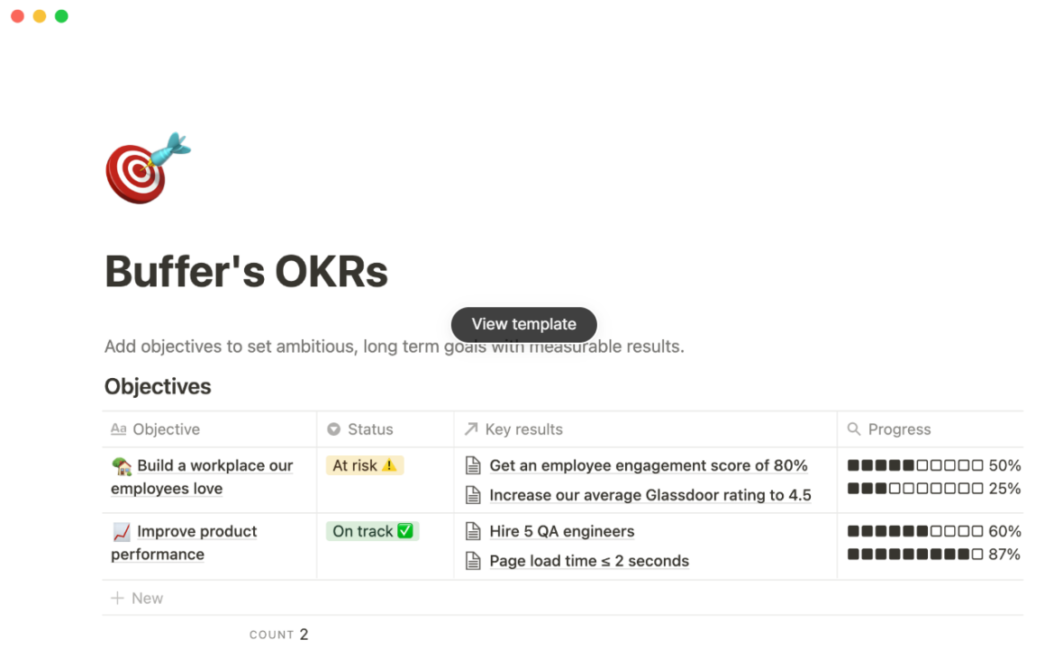 Buffer's Business OKRs for Notion