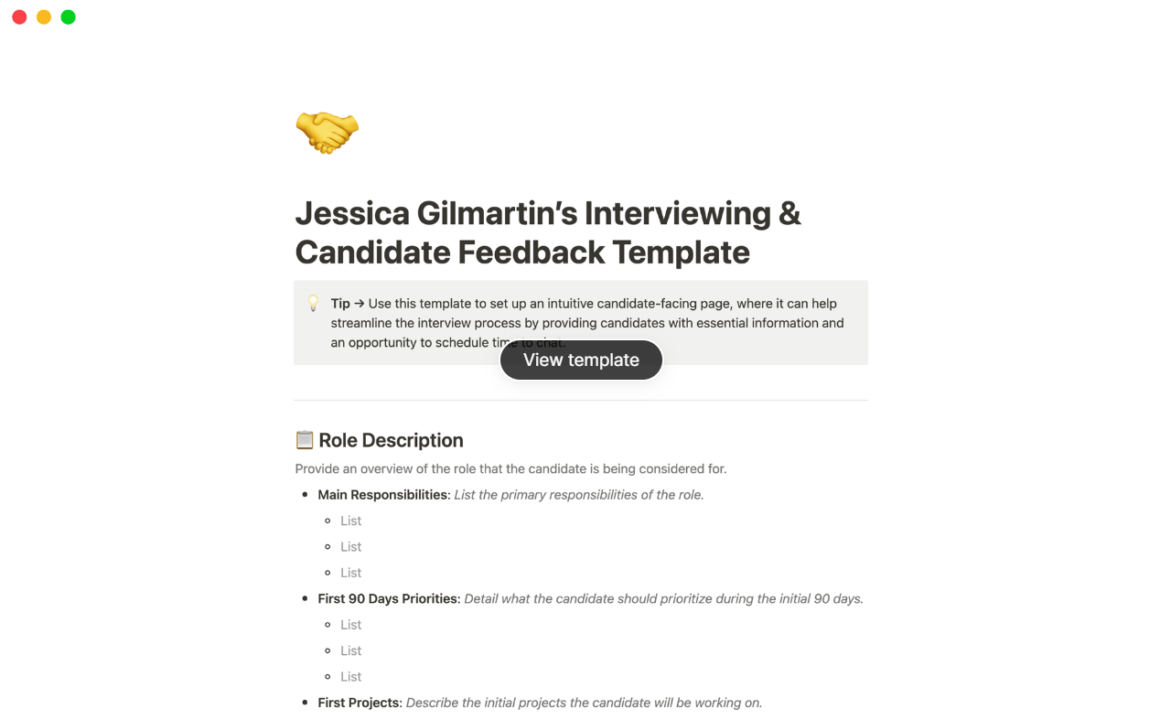 Interviewing & Candidate Feedback Template for Notion