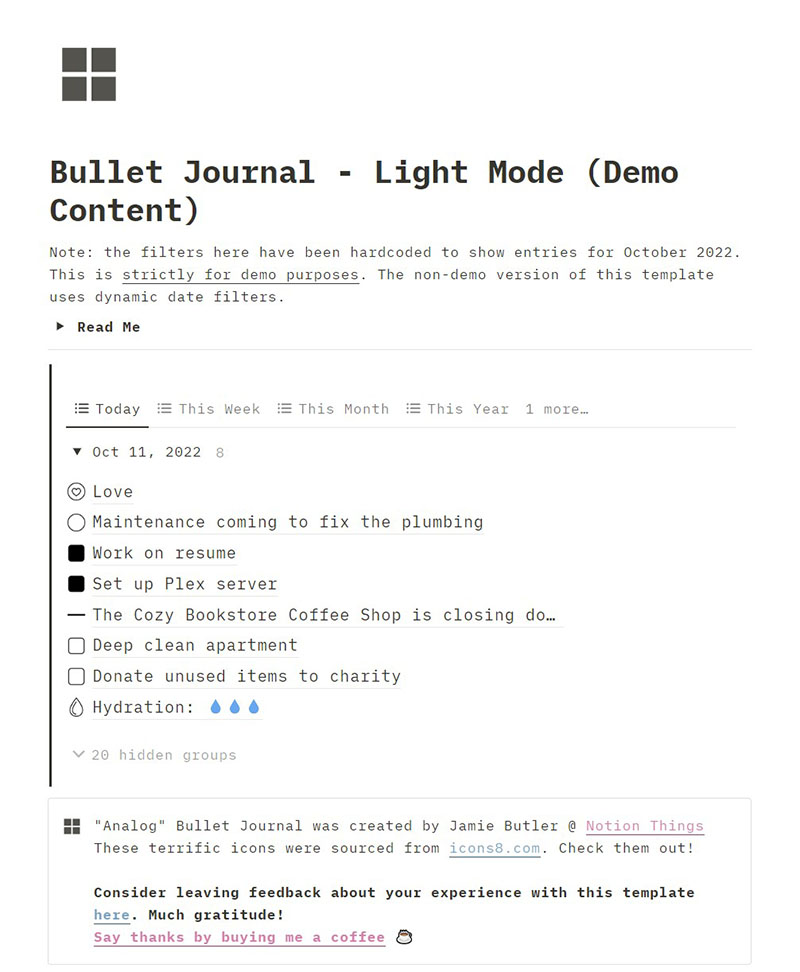 Analog Bullet Journaling System for Notion