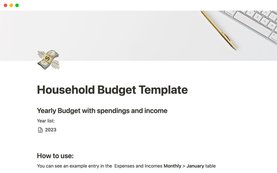 Household Budget Notion Template