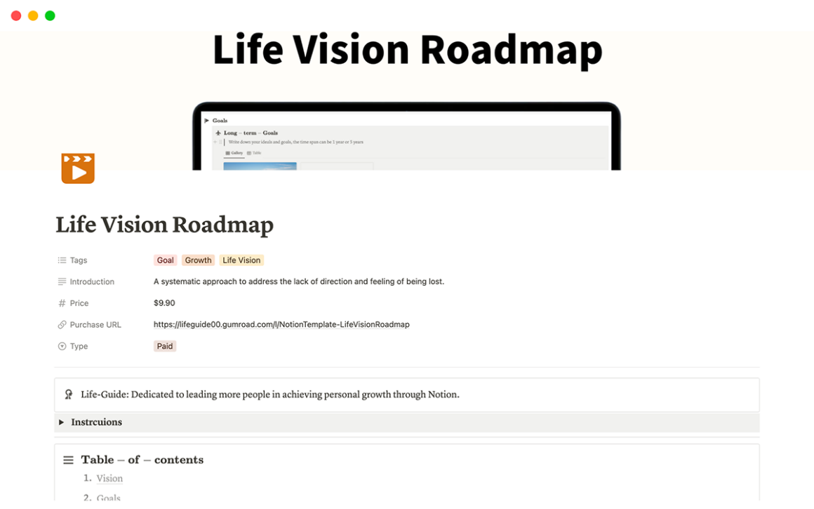 Life Vision Roadmap for Notion