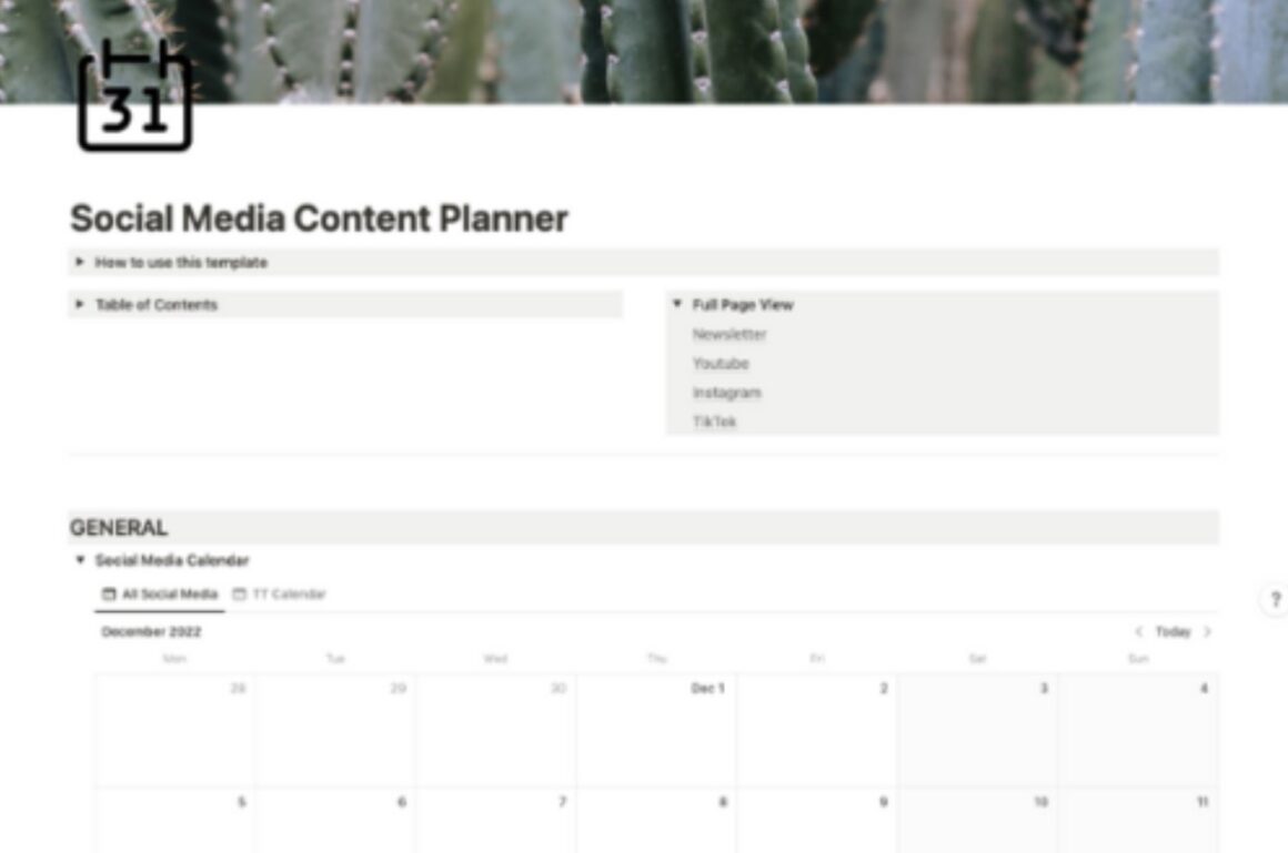 Notion Social Media Content Planner