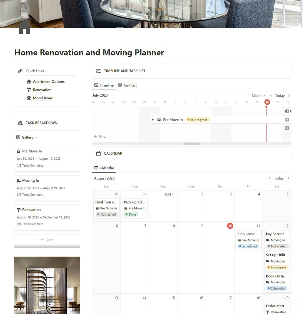 Home Renovation and Moving Planner Template for Notion