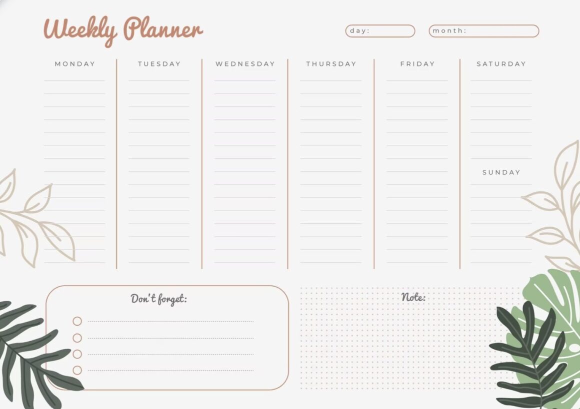 Free Weekly planner template