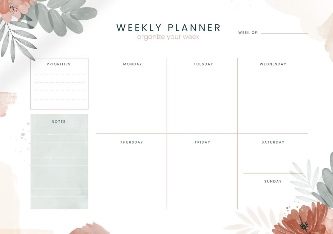 Free Weekly planner template