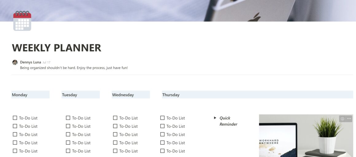Weekly Planner for Notion