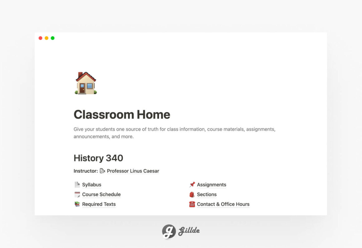 Notion Classroom Home (FREE)