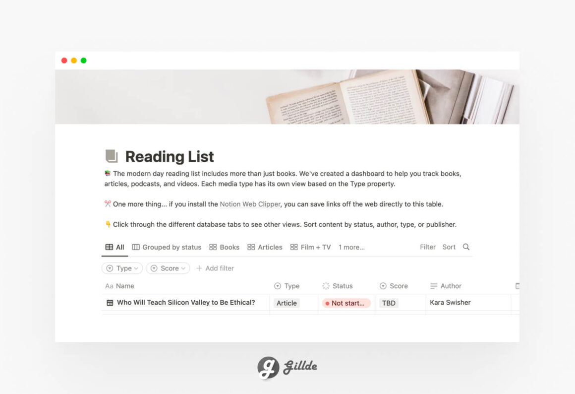 Notion Reading List (FREE)