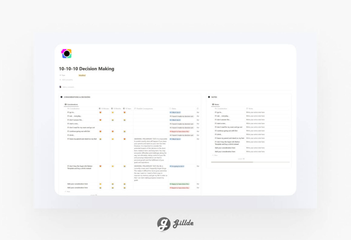 Notion Smarter Decision Making 10 10 10 Rule