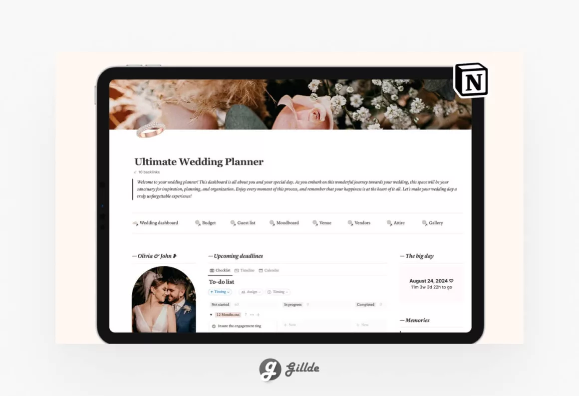 Aesthetic Wedding Planner Notion Template