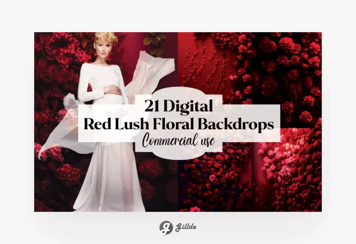 Red Flower Wall Digital Backdrops