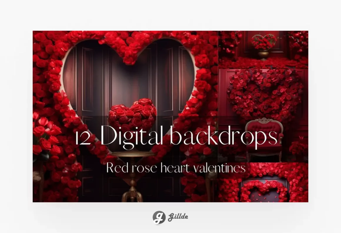 Red Flower Wall Digital Backdrops