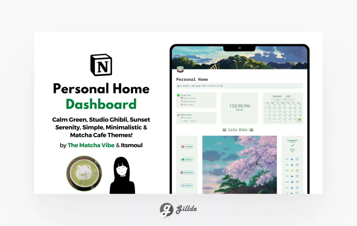 Green, Anime & Matcha Personal Home Dashboard