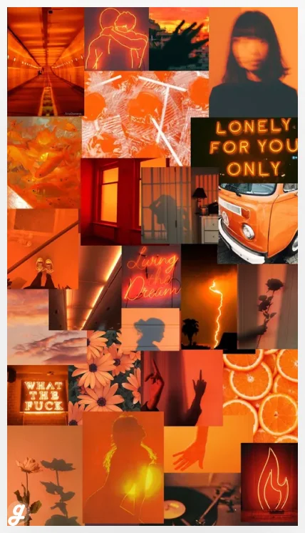 Collage Of Orange Photos With The Words Lonely For You Wallpaper