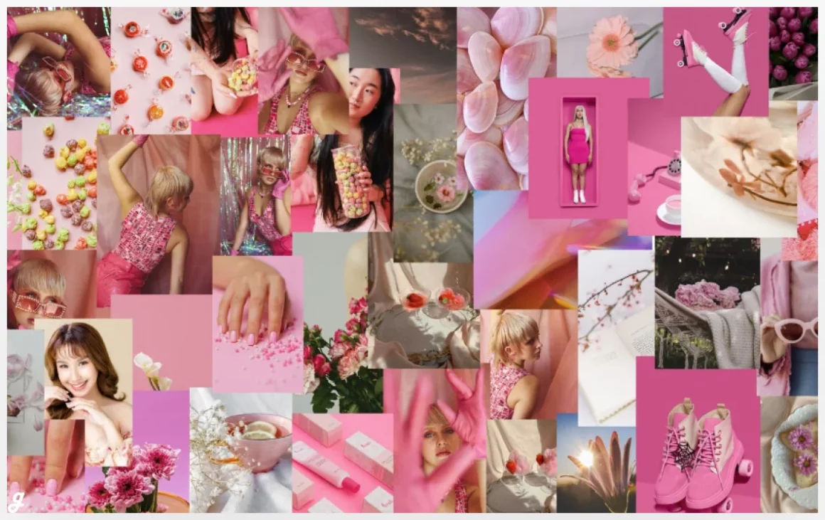 Pink Modern Mood Board Collage Desktop Wallpaper