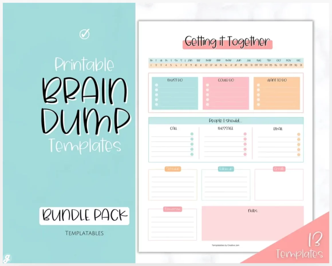 Editable Brain Dump Template Bundle