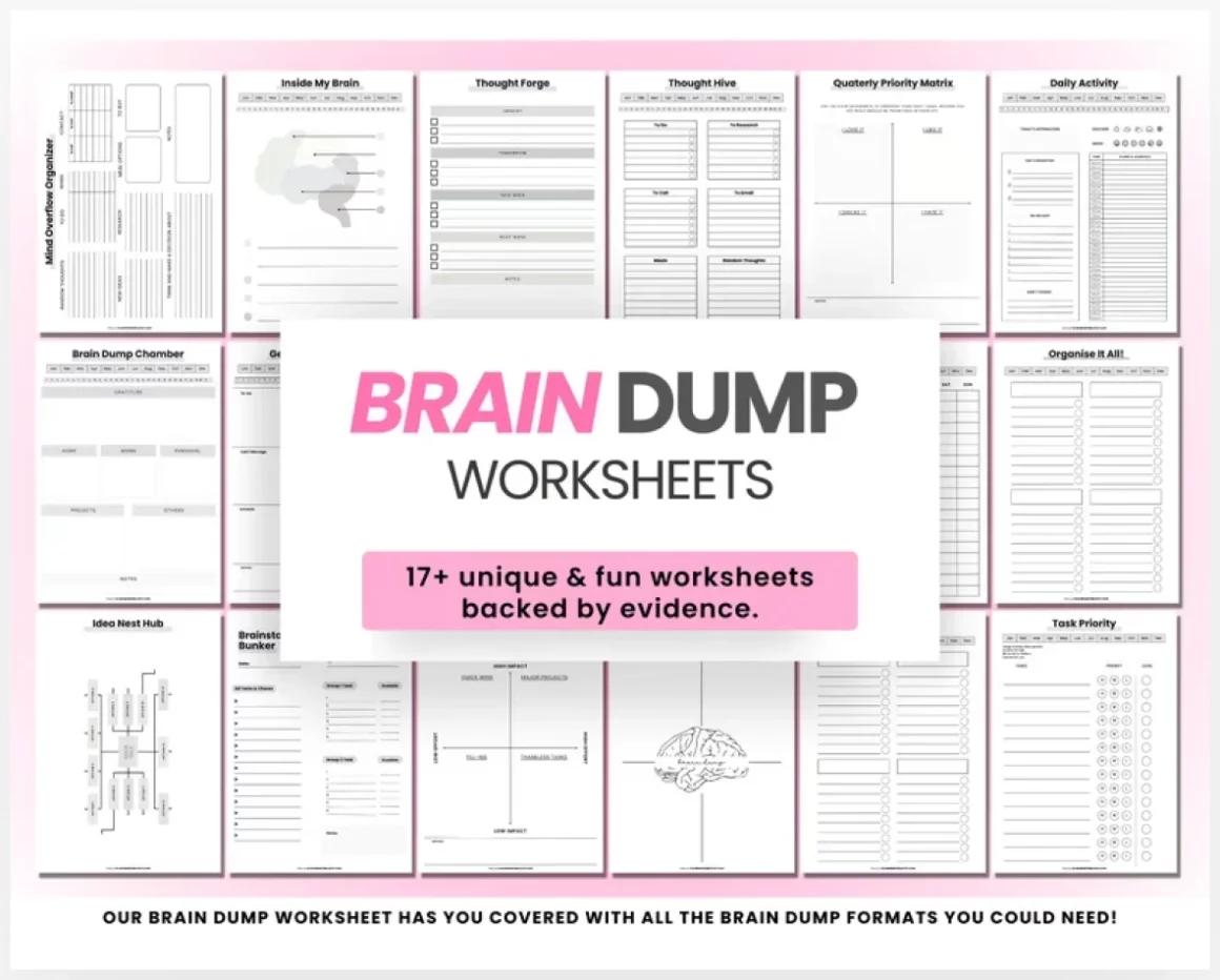 Digital Brain Dump Worksheets and Planner 