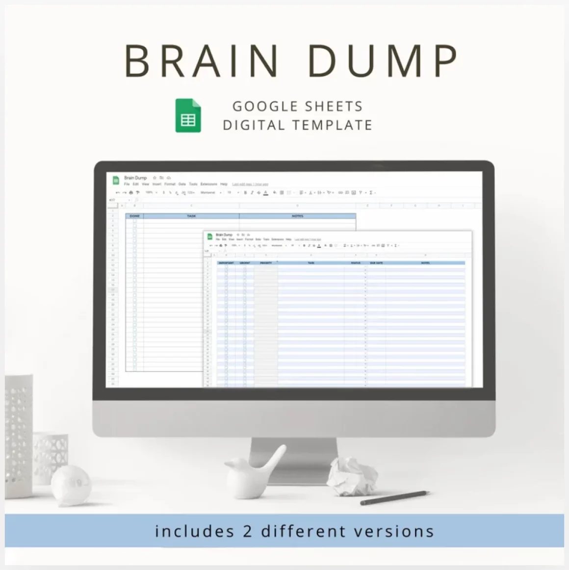 Minimalist Digital Brain Dump Template for Organization & Productivity - Interactive Google Sheets