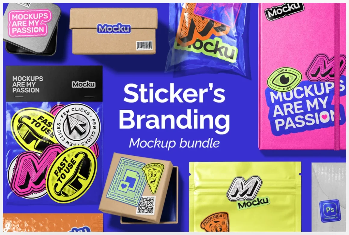 
Sticker's Branding Mockup Bundle