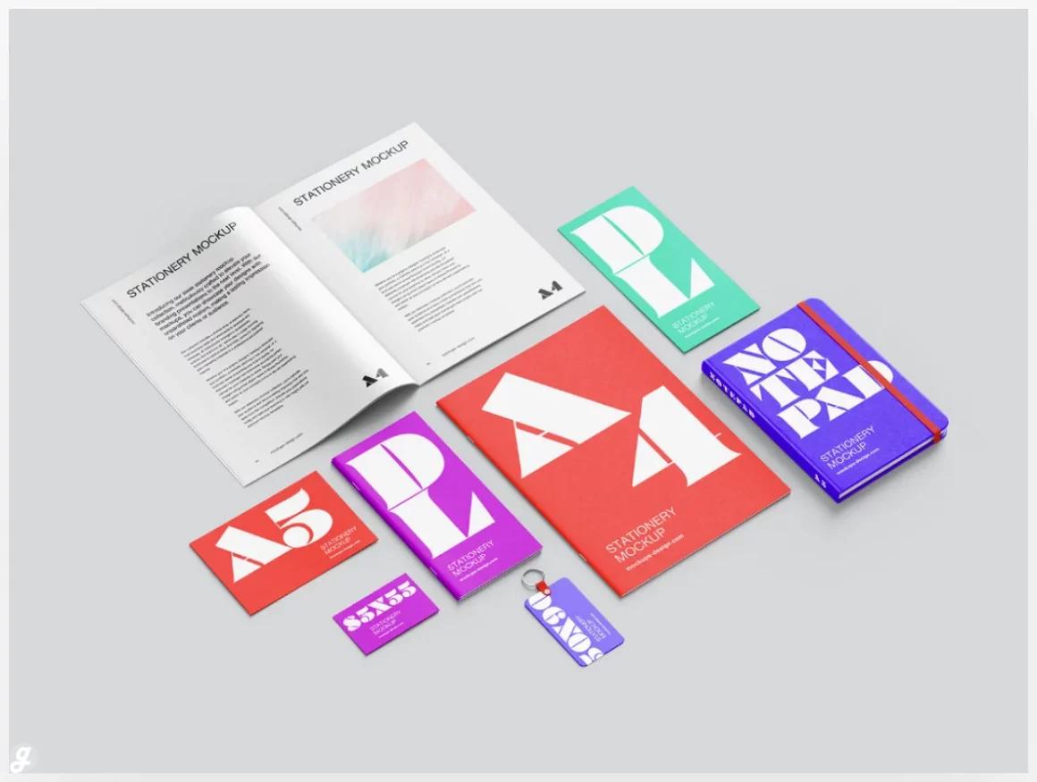 Stationery with brochures mockup