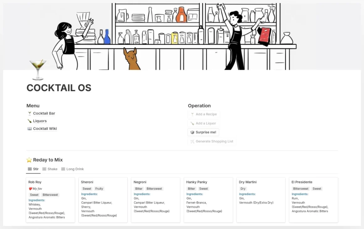 Cocktail OS 2.0: All-IN-ONE Notion Template for Mixology