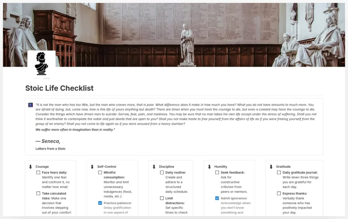 Stoic Life Journal Checklist Template