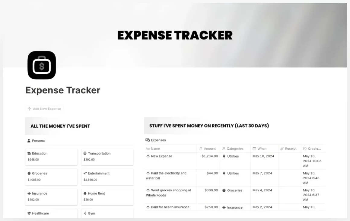 Free Notion Expense Tracker Template