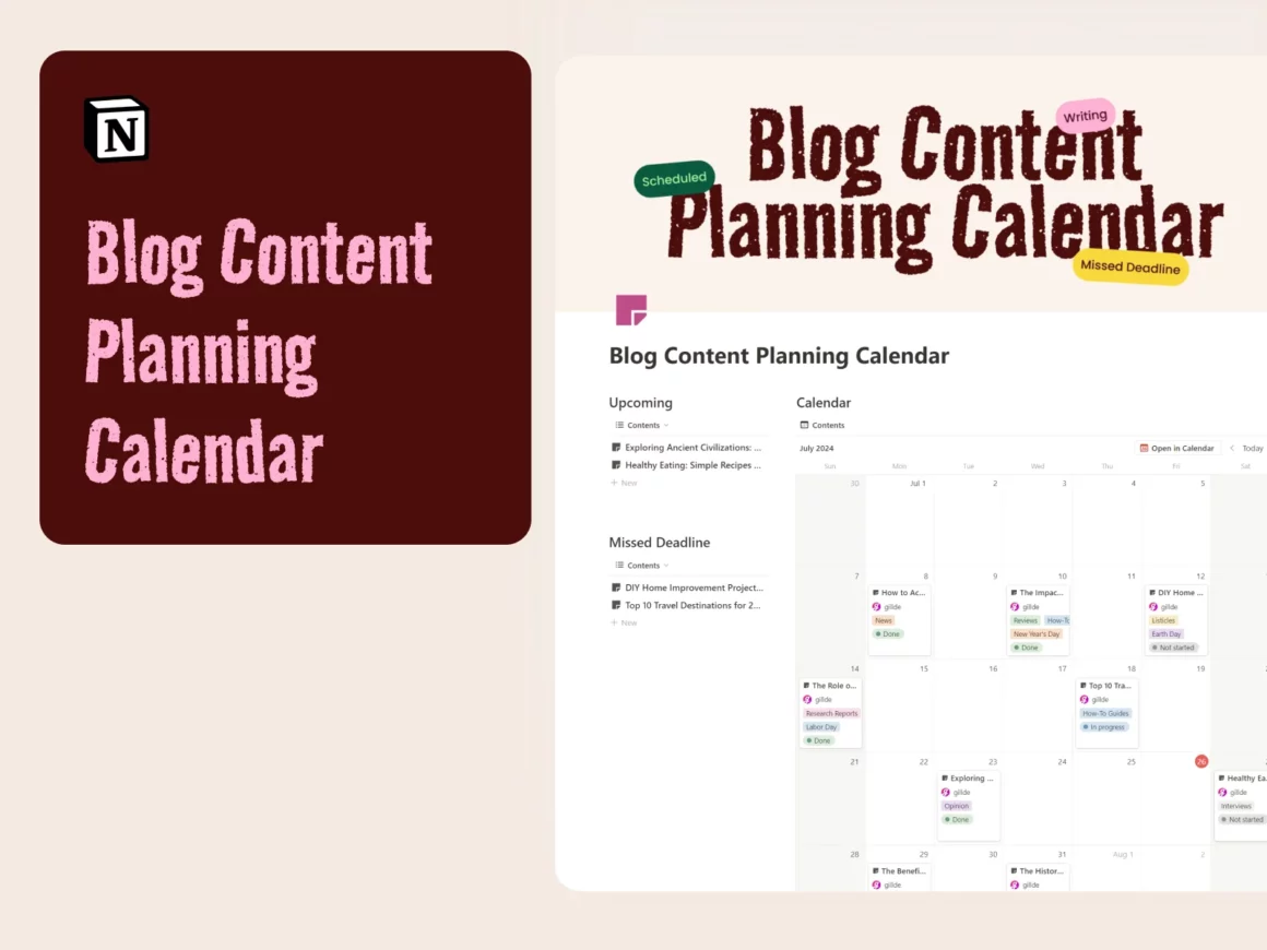Free Notion Blog Content Planning Calendar