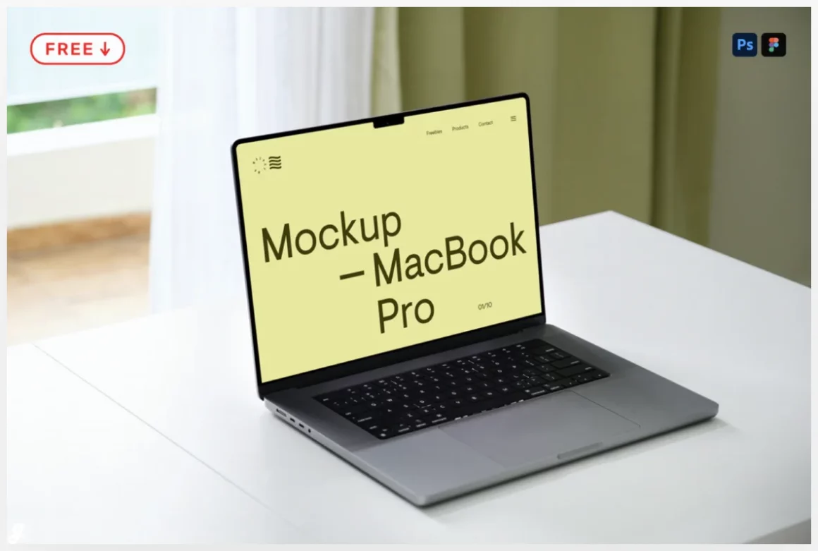 Free Modern MacBook Pro Scene Mockup