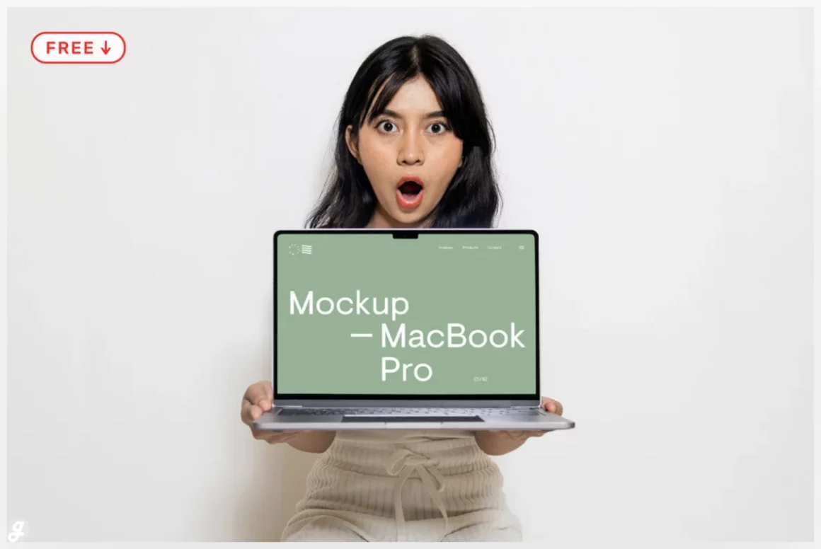 Free MacBook Pro Holding by Women Mockup