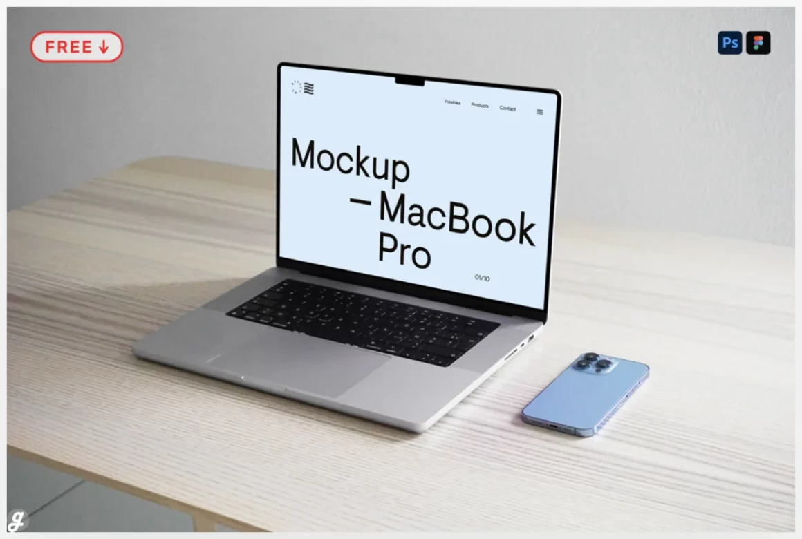 Free MacBook Pro with iPhone Mockup