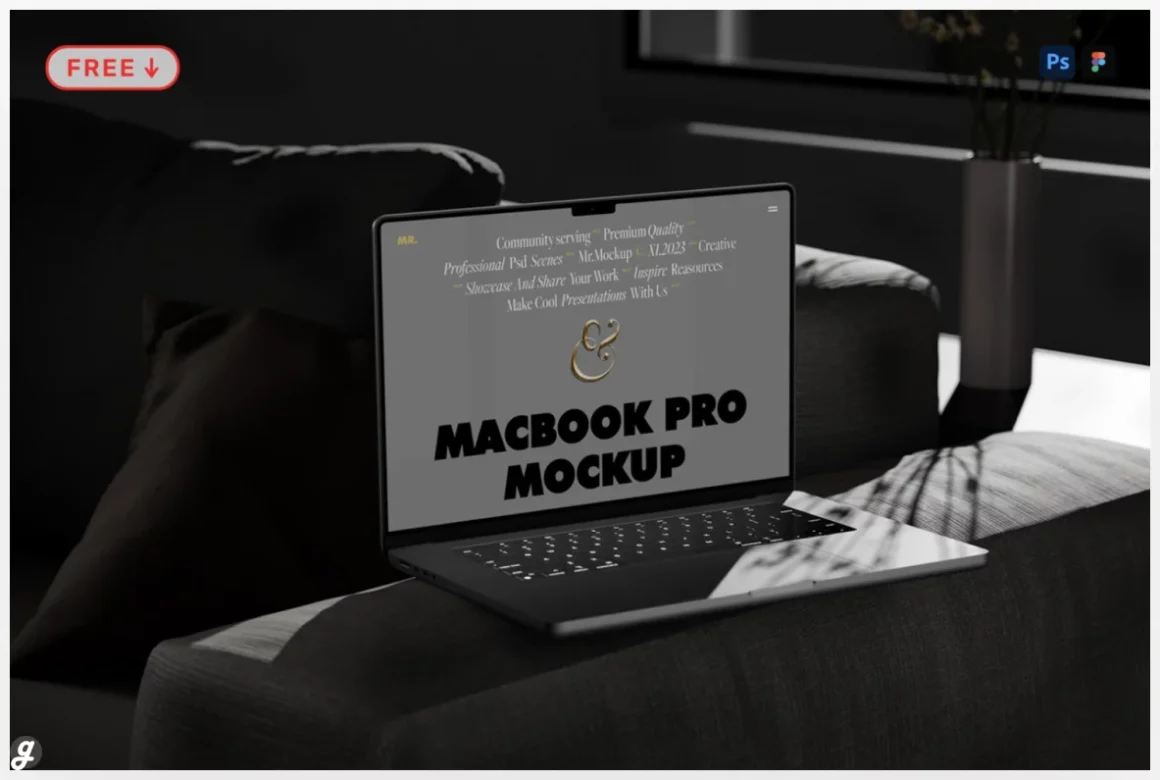 Free MacBook Pro on Settee Mockup