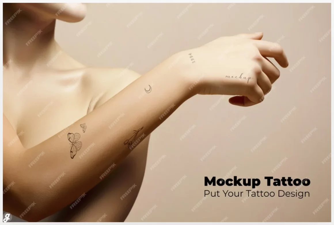 Model posing with arm tattoo mockup