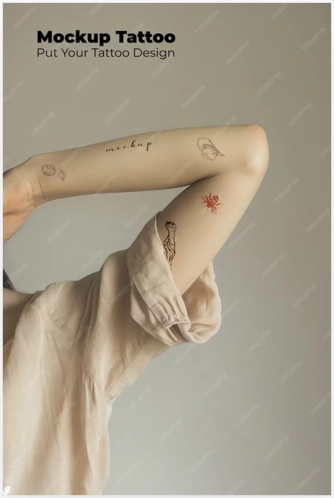 Model posing with arm tattoo mockup