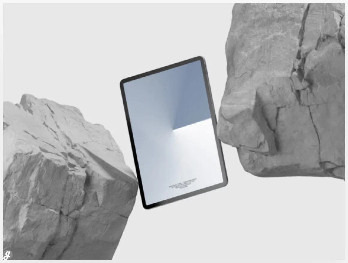 iPad Pro between Rocks Mockup