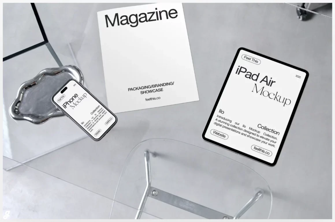 iPhone 15 Pro, iPad, & Magazine Mockup for Photoshop