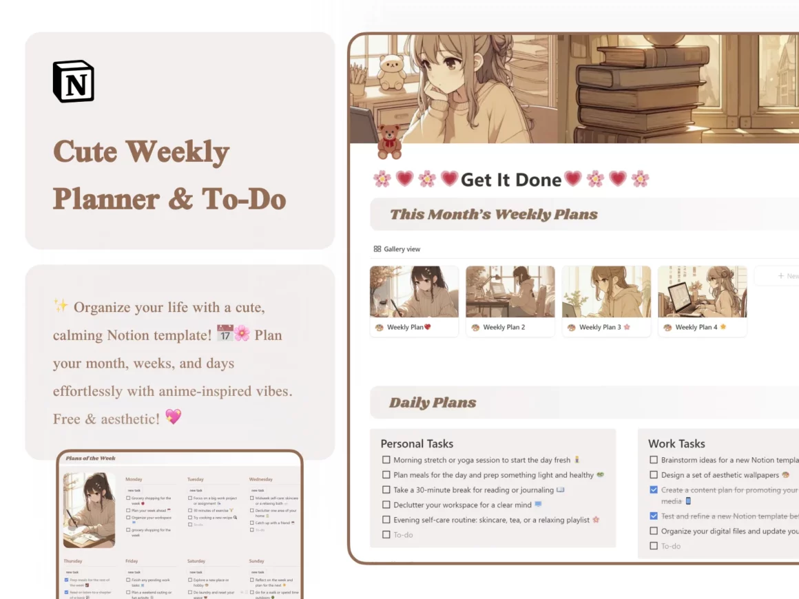 Notion Cute Weekly Planner & To-Do